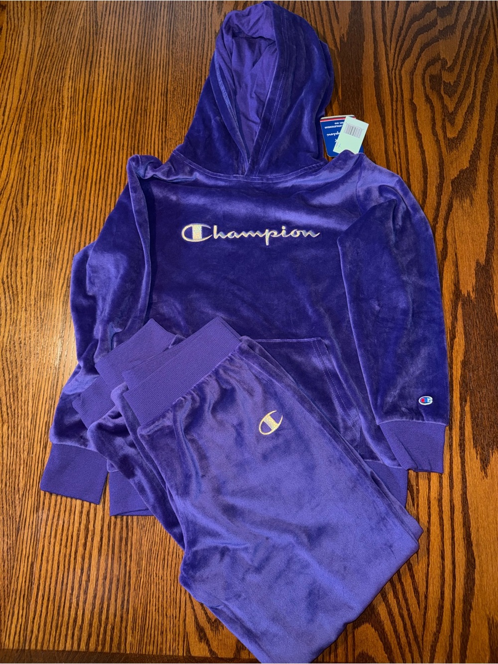 Girls Champion Velour Hoodie and Joggers in Rich Purple